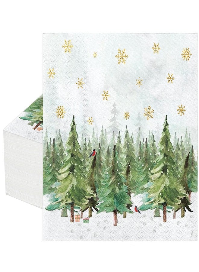 Whaline 80Pcs Christmas Paper Napkins Watercolor Xmas Tree Snowflake Disposable Napkin Winter Woodland Forest Dessert Dinner Hand Napkin for Holiday Party Supplies - Image 1